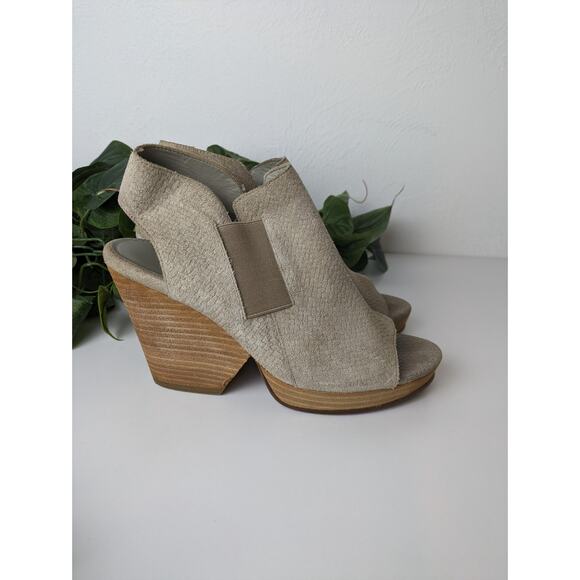 Eileen Fisher Boots Suede Peep Toe Slingback Textured Taupe Boho Fall Size 7 - Picture 5 of 11